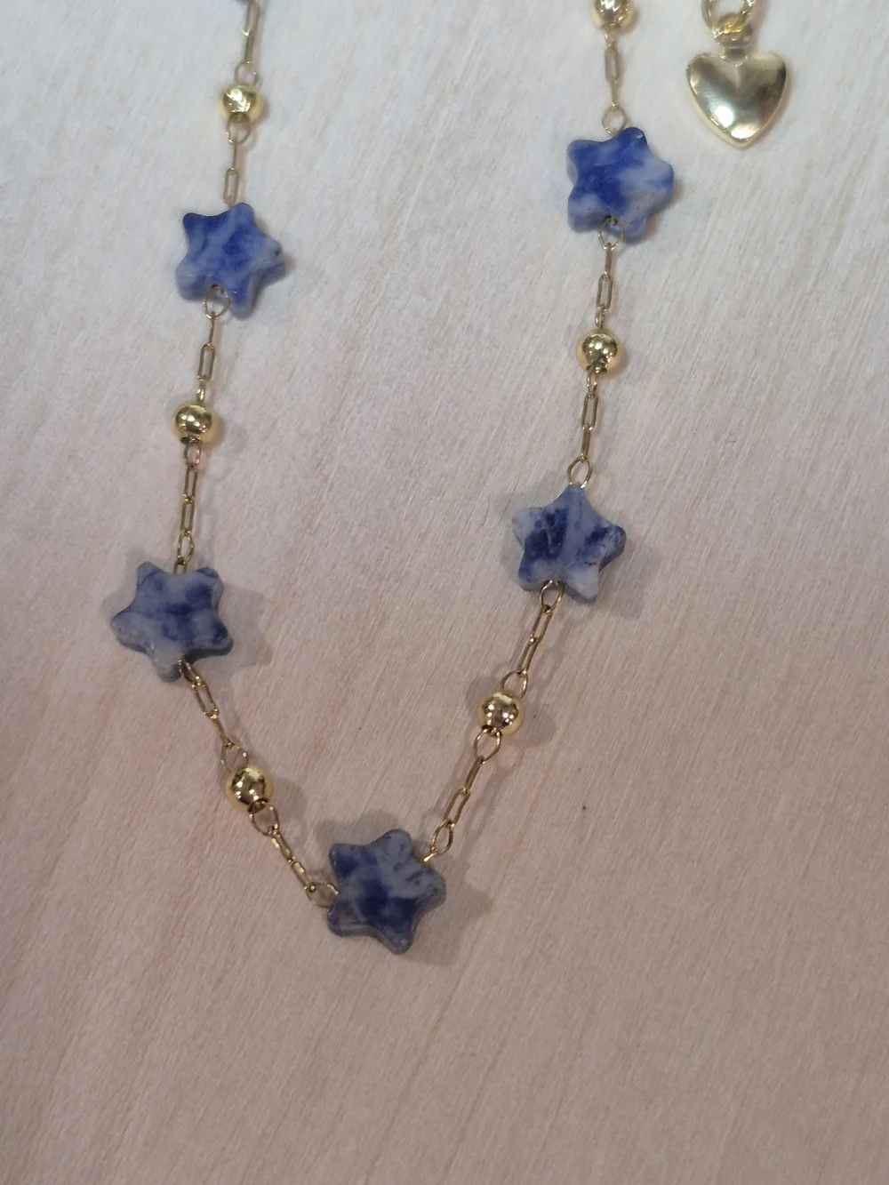 💙⭐️NEW💙⭐️ PRETTY!! SS Micro PaperClip Faceted BLUE DOT Nat.Stone StarBracelet